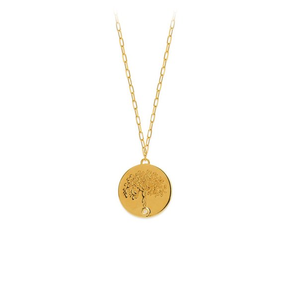 Solid Gold Diamond Tree of Life Medallion Necklace